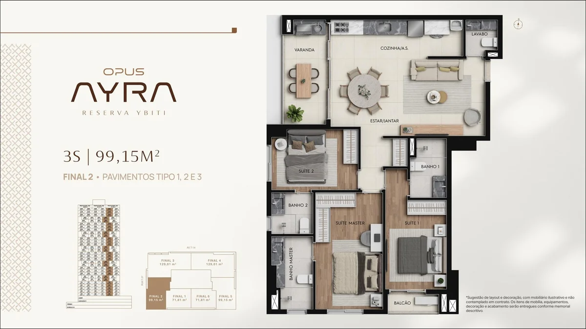 Planta de 99 m² do Opus Ayra