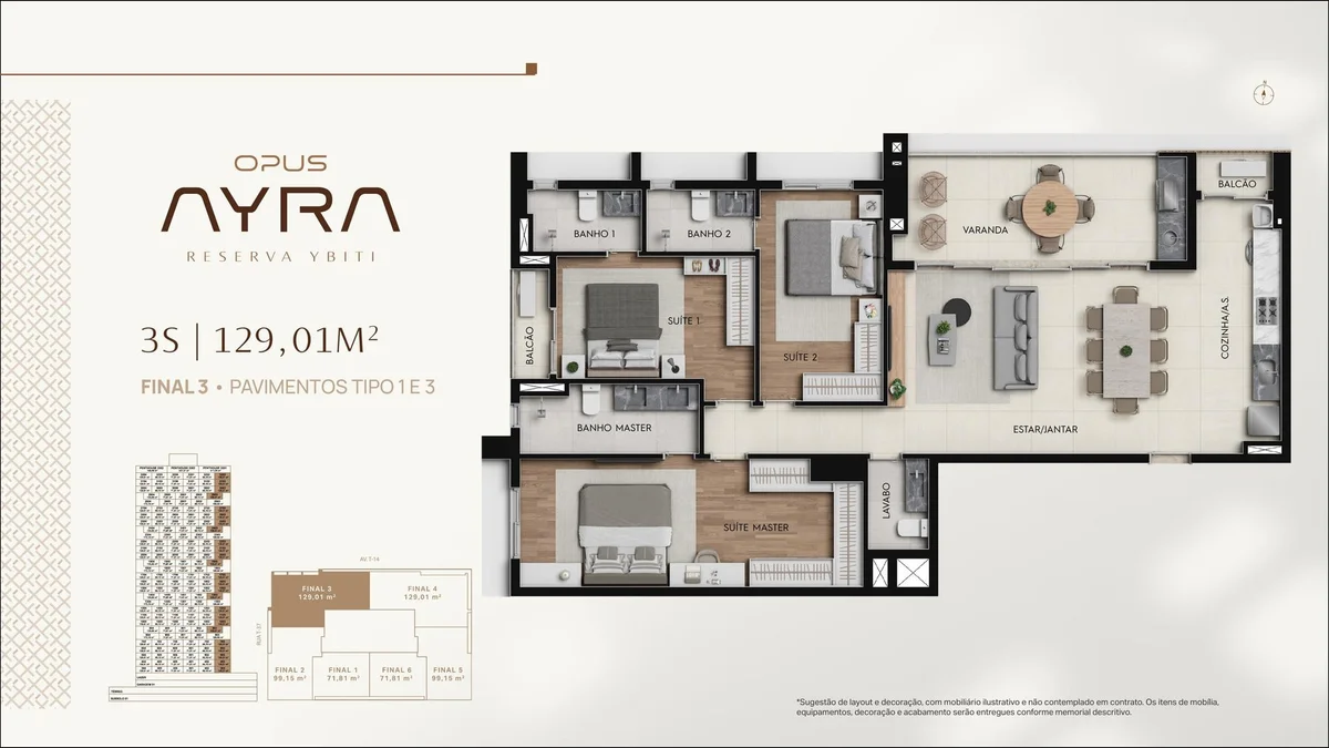 Planta de 129 m² do Opus Ayra