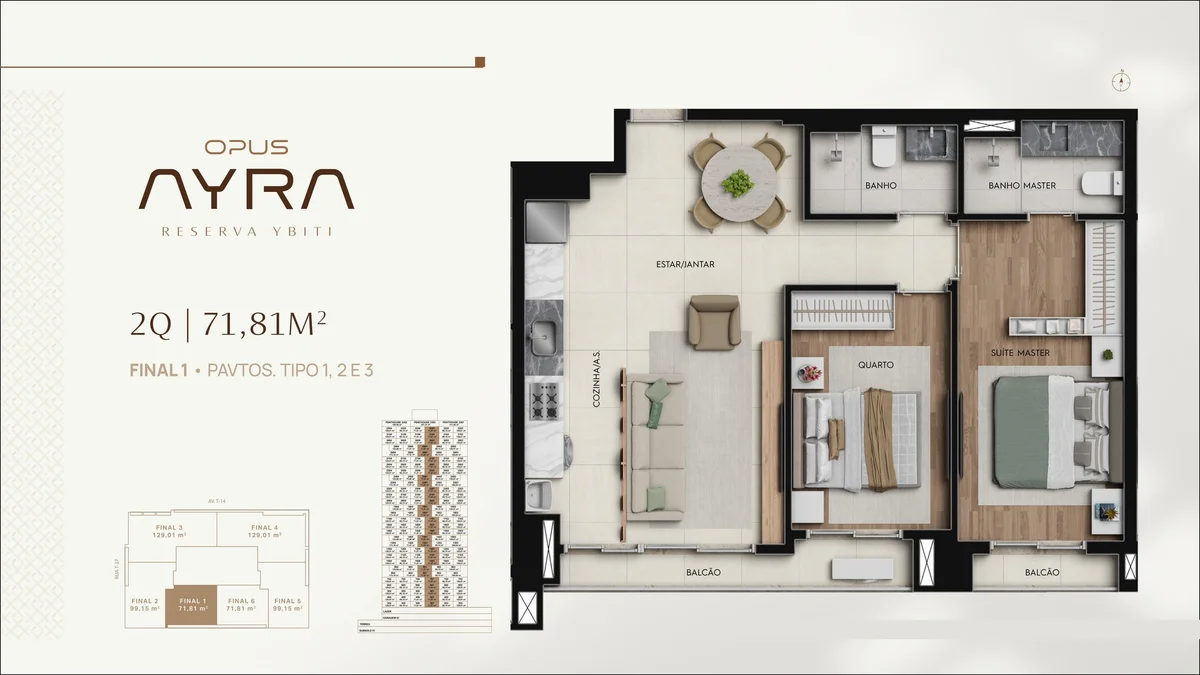 Planta de 71 m² do Opus Ayra
