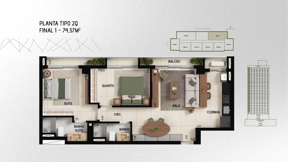 Planta de 74 m² do Cidade Ybiti Home
