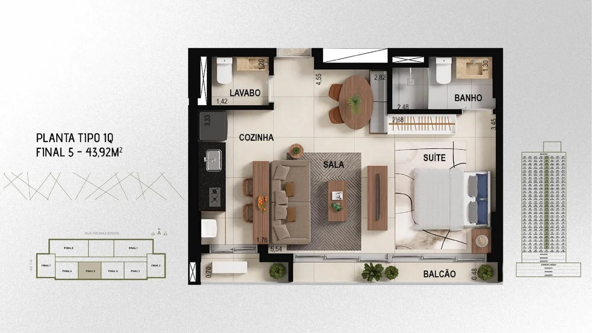 Planta de 44 m² do Cidade Ybiti Home
