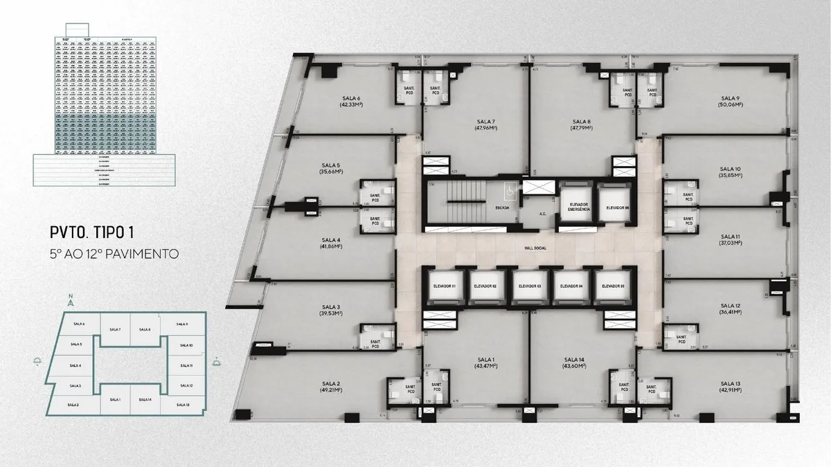 Planta de 35 m² do Cidade Ybiti Offices