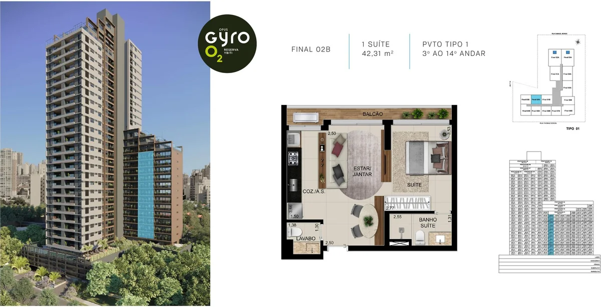 Planta de 42 m² do Opus Gyro O2