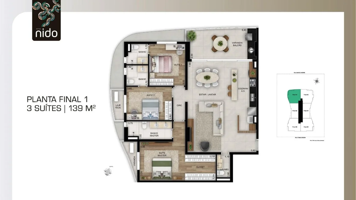 Planta de 139 m² do Opus Nido