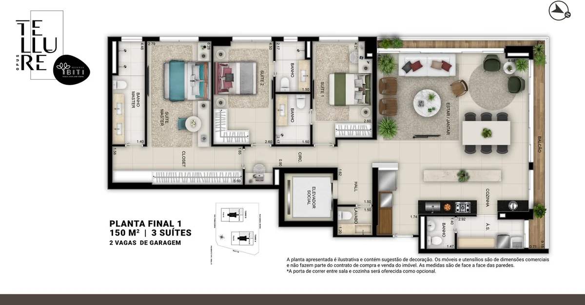 Planta de 150 m² do Opus Tellure