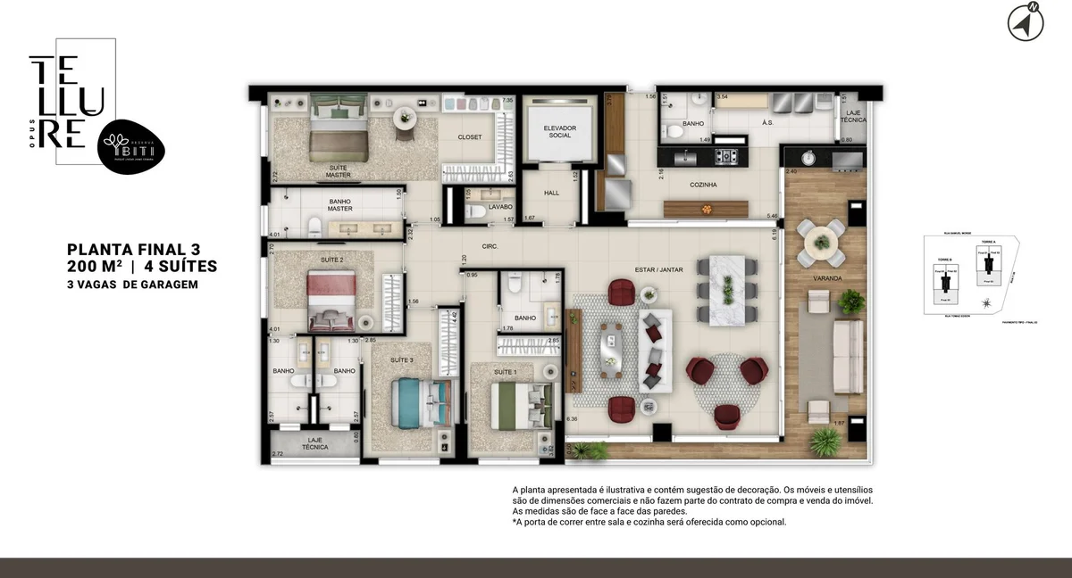 Planta de 200 m² do Opus Tellure