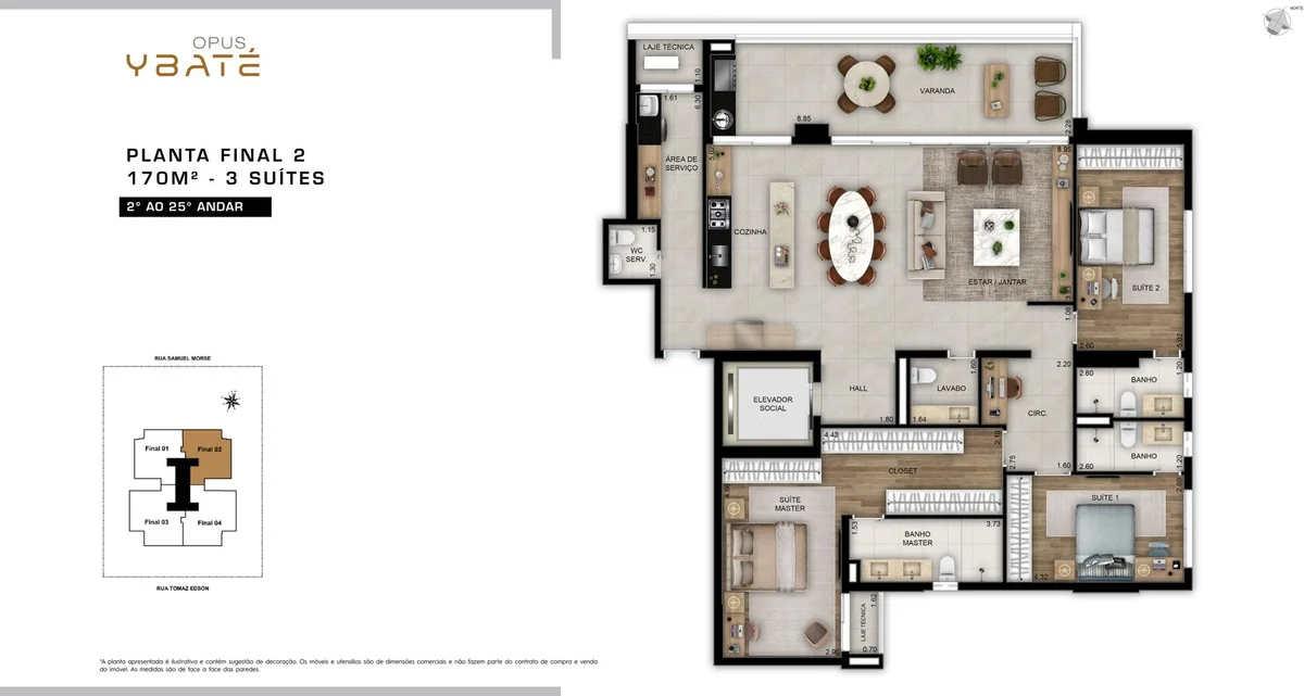 Planta de 170 m² do Opus Ybaté