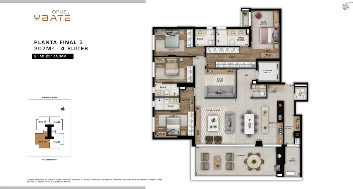 Planta de 207 m² do Opus Ybaté